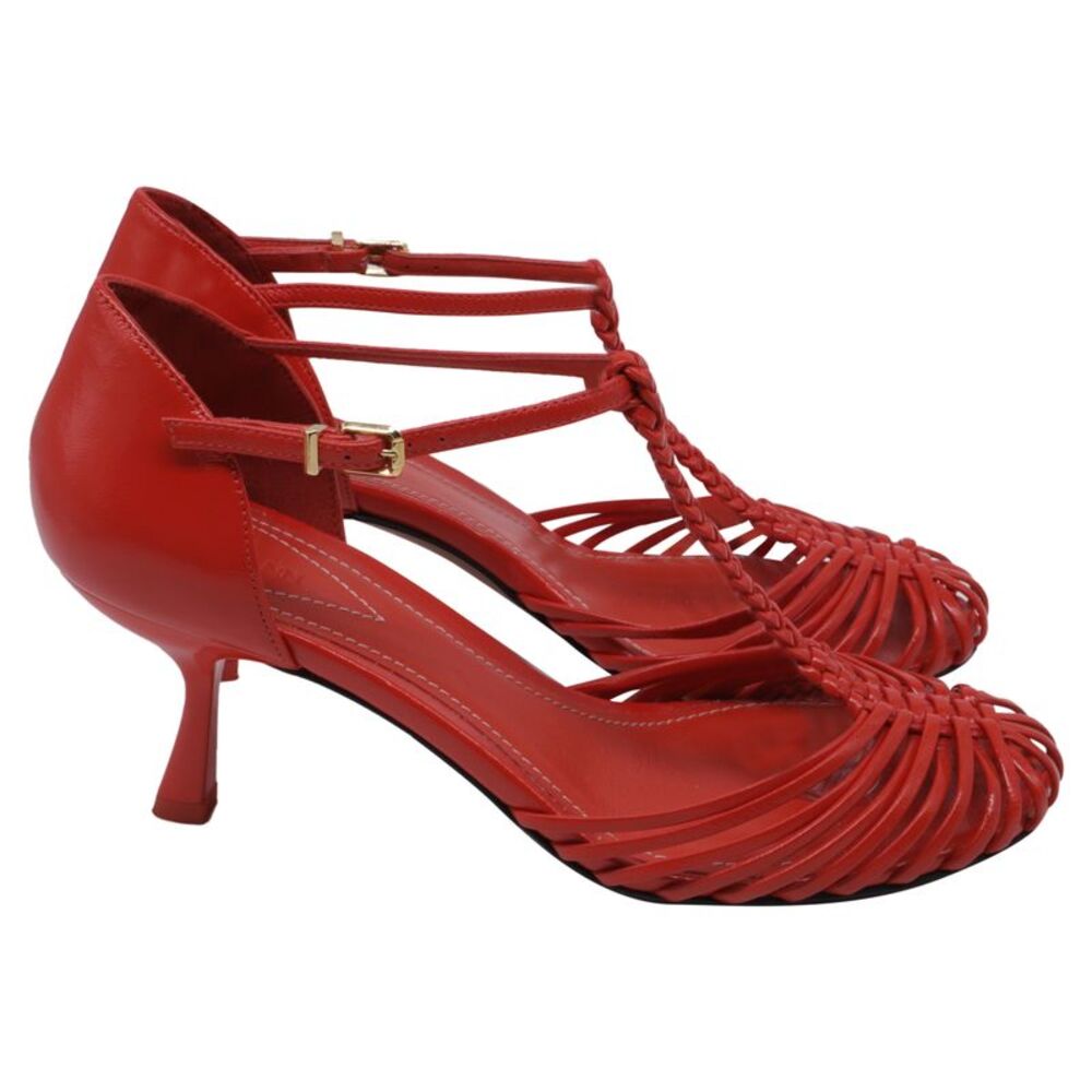 Zimmermann Braided T-Strap Pumps in Red Leather